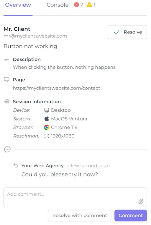 Screenshot of how the Feedbucket widget looks